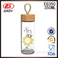 EG350 New design 12oz high quality bamboo lid glass bottle with full bottle decal logo